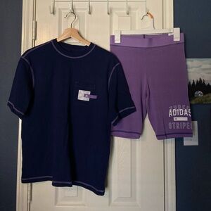 Adidas Navy and Purple T-Shirt and Shorts Set
